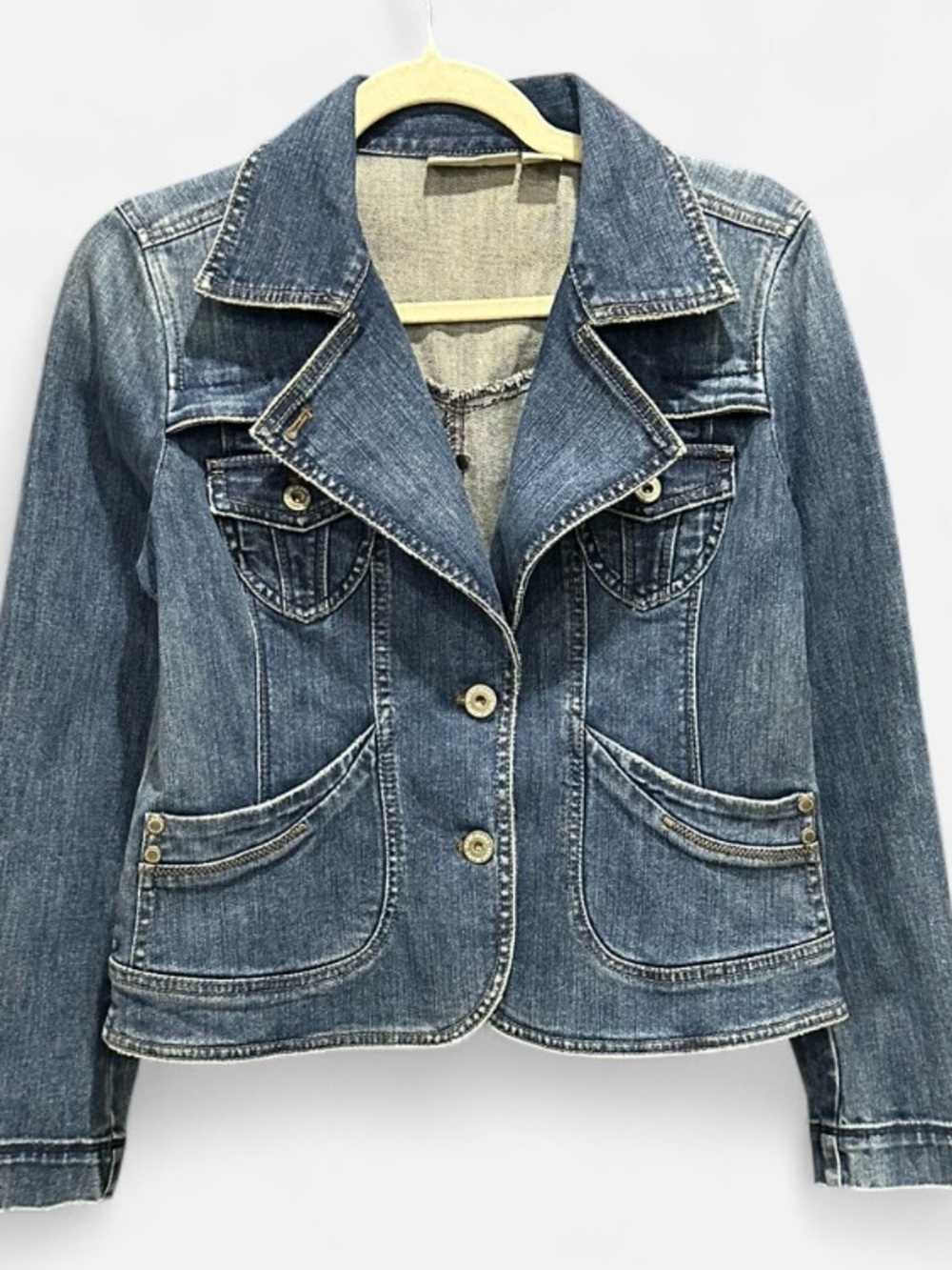 Vintage DKNY Y2K Fitted Denim Jacket Petite Small Classic Preppy Boho - Picture 4 of 11